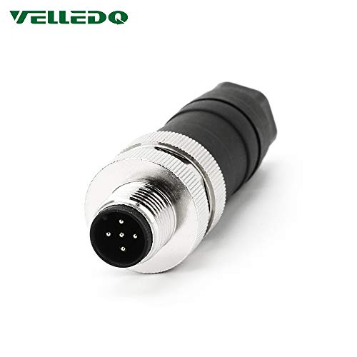 VELLEDQ Industrial Field Assembly M12 Connector 5-Pin Male A Coding Straight Sensor Cable Plug Adapter