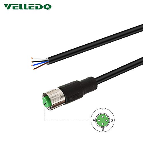 VELLEDQ Industrial Pre-Wired M12 Connector Cable 4-Pin Female A-Coding 3M/10FT PVC Line