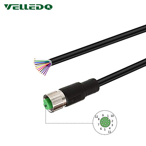 VELLEDQ Industrial Pre-Wired M12 Connector Cable 12-Pin Female A-Coding 3M/10FT PVC Wire Line