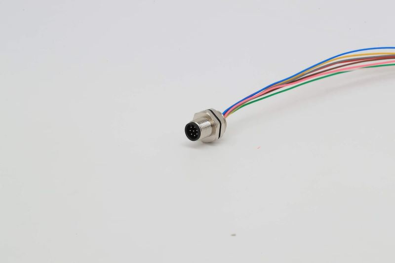 Field Assembly Sensor/Actuator Panel Mount Connector M12 8Pin Male Front Flange Joint with 1M/3FT 24AWG Cable Wire.