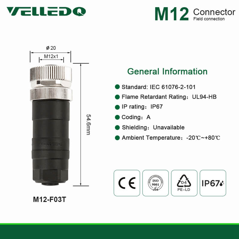 IP67 Field-wireable M12 Sensor Connector 3Pin/4Pin Adaptor Screw Terminal Plug Fittings.