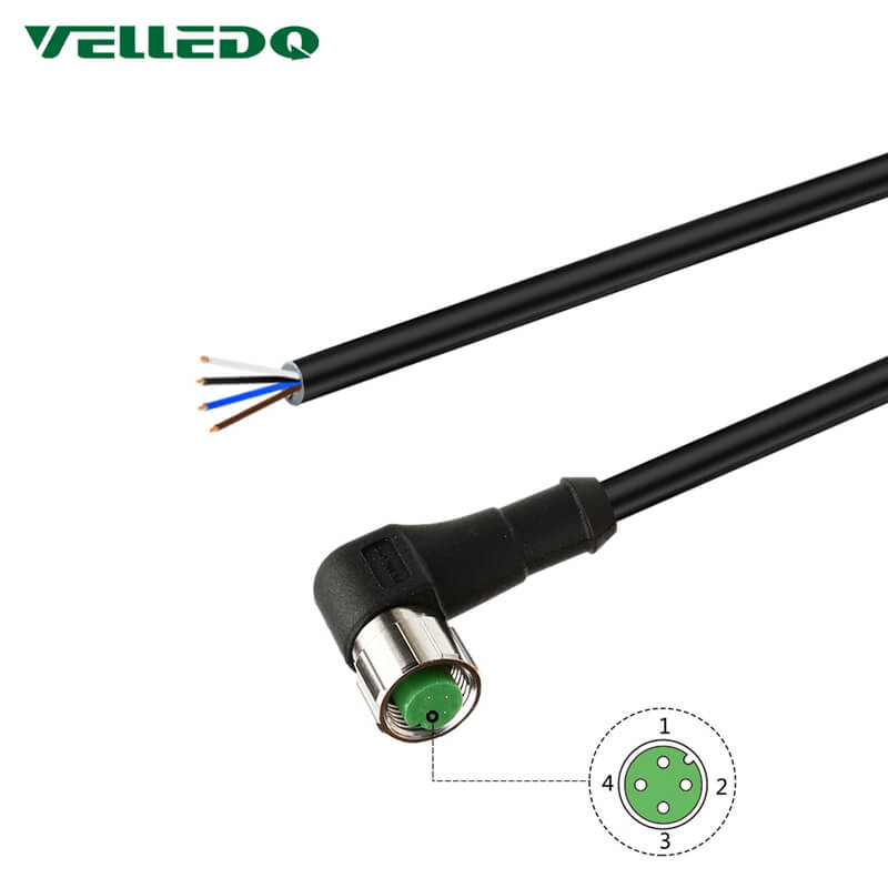 IP67 Industrial Pre-Wired M12 A-Coding 3PIN 4PIN Right Angle Circular Connector With 2M/3M/5M PVC Cable.