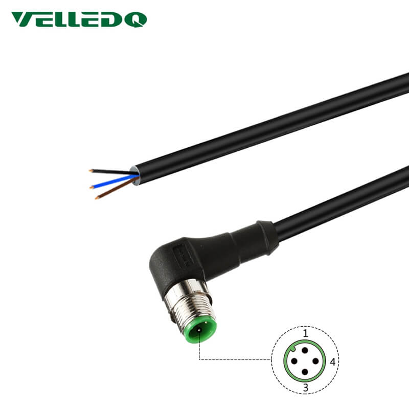 IP67 Industrial Pre-Wired M12 A-Coding 3PIN 4PIN Right Angle Circular Connector With 2M/3M/5M PVC Cable.