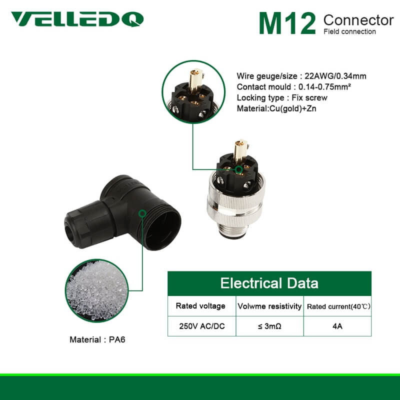 Waterproof IP67 Field-wireable M12 3Pin/4Pin Elbow Sensor Connector Plug Adapter Fittings.