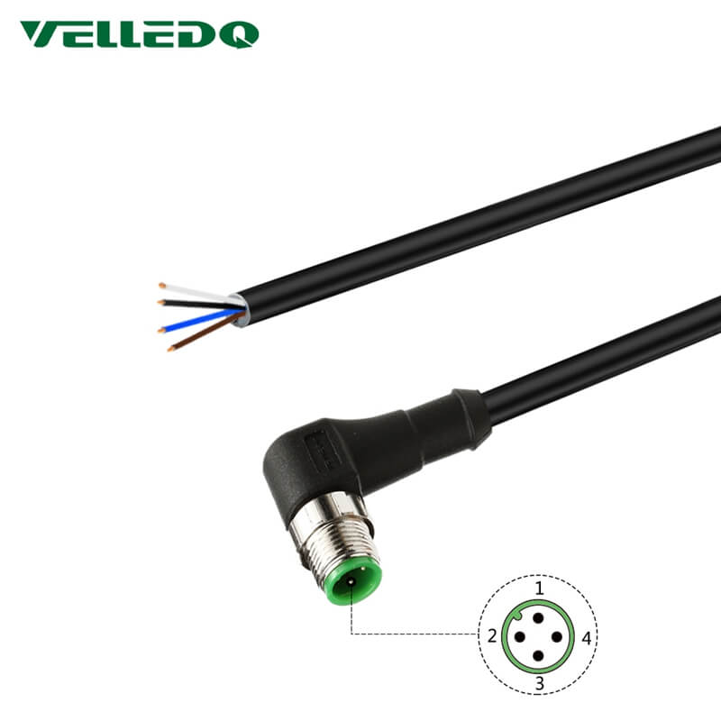 IP67 Industrial Pre-Wired M12 A-Coding 3PIN 4PIN Right Angle Circular Connector With 2M/3M/5M PVC Cable.