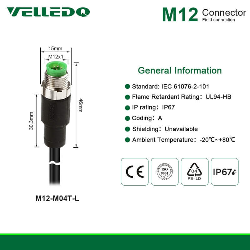 Pre-Wired M12 Shielded 3PIN 4PIN Straight Connectors With 2M/3M/5M PVC Line and Cables.