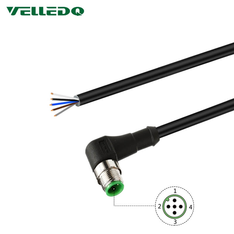 Waterproof IP67 Pre-wire M12 5PIN 8PIN Right Angle Sensor Connectors With 2M/3M/5M PVC Line/Cable.