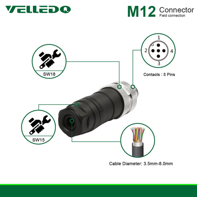 Field-wireable M12 5Pin/8Pin Straight Adaptor Screw Terminal Sensor Connector And Plug Fittings.