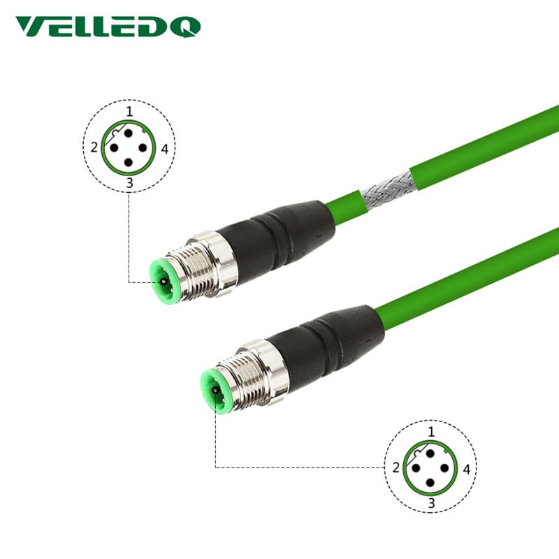 Field Assembly Profit Net Double Ended M12 4-Pin Male D Coding Sensor Connector Shielding Cables.