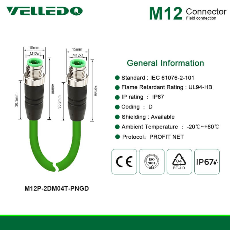 Field Assembly Profit Net Double Ended M12 4-Pin Male D Coding Sensor Connector Shielding Cables.