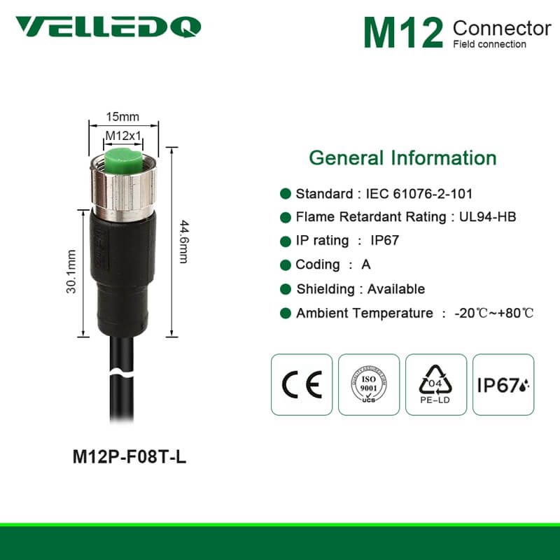 IP67 Industrial Shielded M12 Straight 5PIN 8PIN Circular Connector With 2M/3M/5M PVC Line Cable/Hardness Wiring.