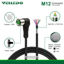 Field Assembly M12 Shielded Right Angle 12Pin Male/Female Sensor Connector With 2M/3M/5M Cable Cord/Wiring.