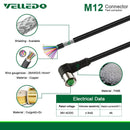 Field Assembly M12 Shielded Right Angle 12Pin Male/Female Sensor Connector With 2M/3M/5M Cable Cord/Wiring.