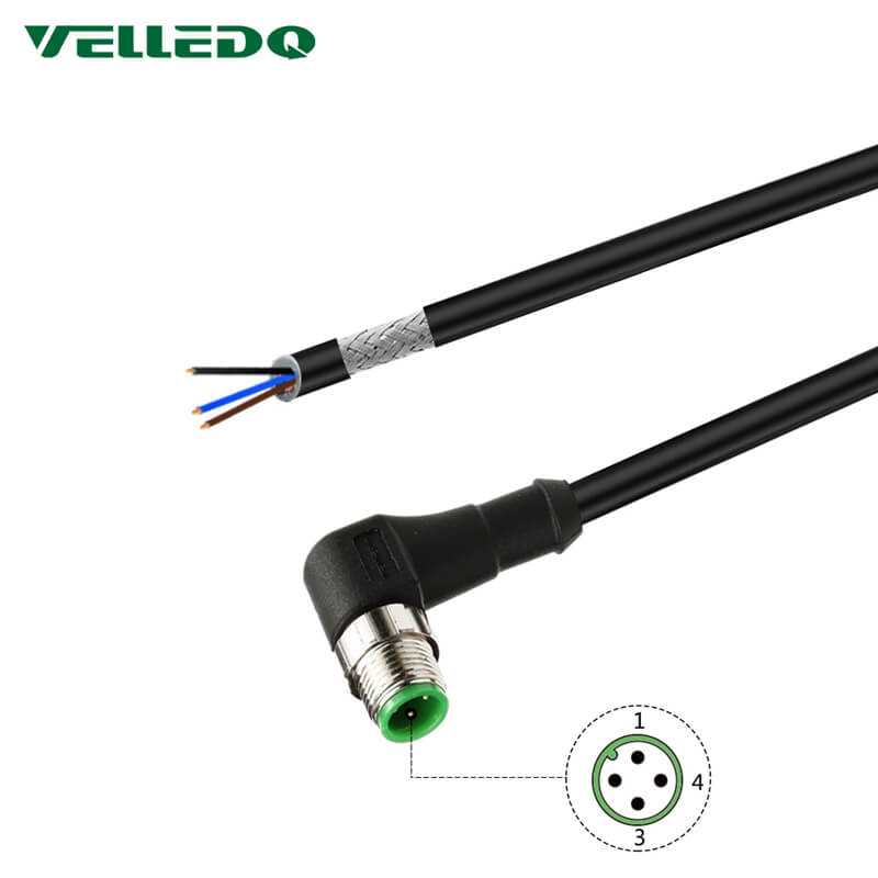 Pre-Wired Shielded M12 A-Coding 3PIN 4PIN Right Angle Circular Connector With 2M/3M/5M PVC Cable/Line.