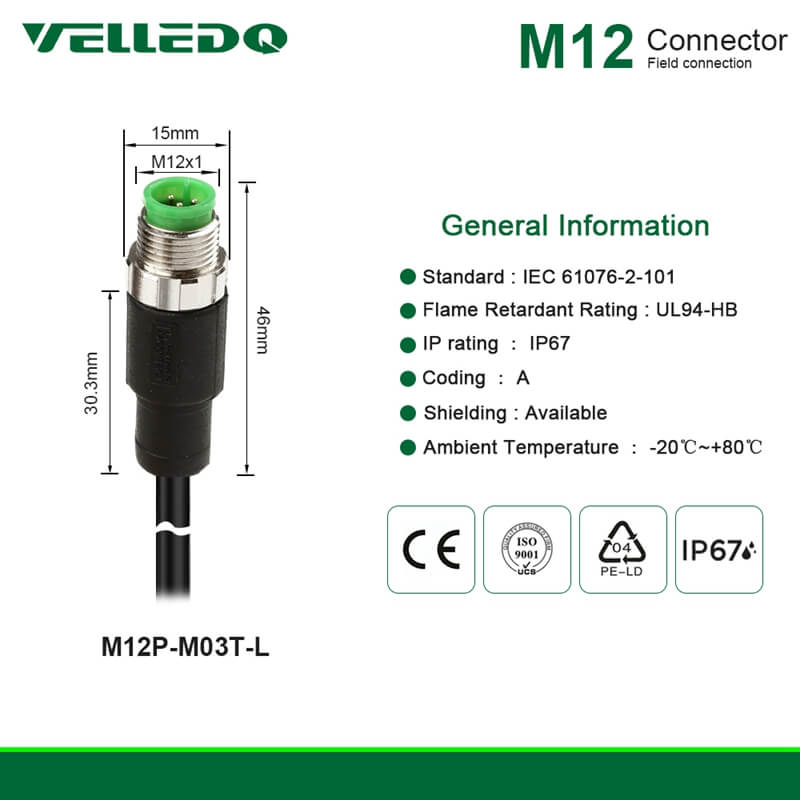 Pre-Wired M12 Shielded 3PIN 4PIN Straight Connectors With 2M/3M/5M PVC Line and Cables.