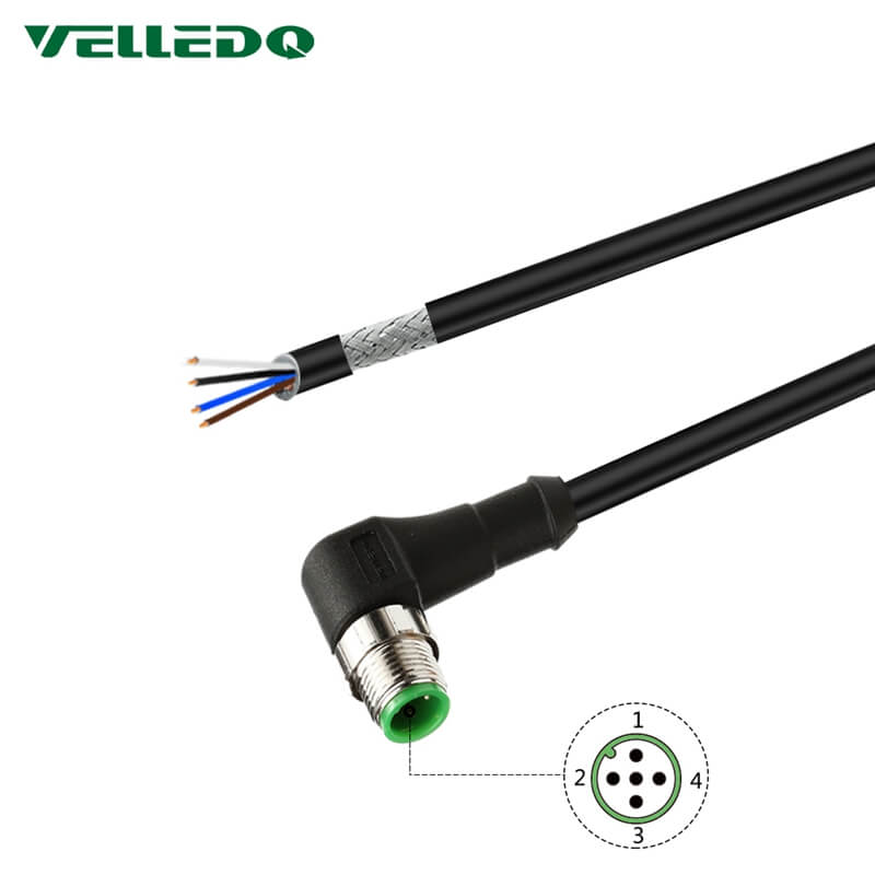 Pre-Wired Shielded M12 A-Coding 3PIN 4PIN Right Angle Circular Connector With 2M/3M/5M PVC Cable/Line.