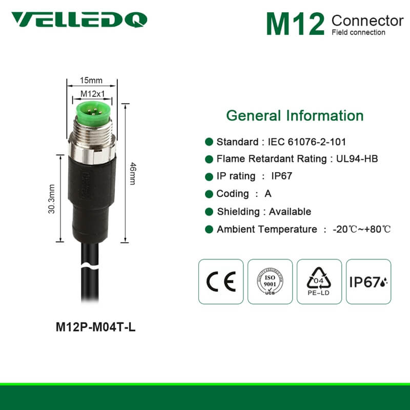 Pre-Wired M12 Shielded 3PIN 4PIN Straight Connectors With 2M/3M/5M PVC Line and Cables.