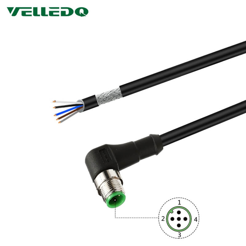 Waterproof IP67 Shielded M12 5PIN 8PIN Right Angle Sensor Connectors With 2M/3M/5M PVC Line/Cable.