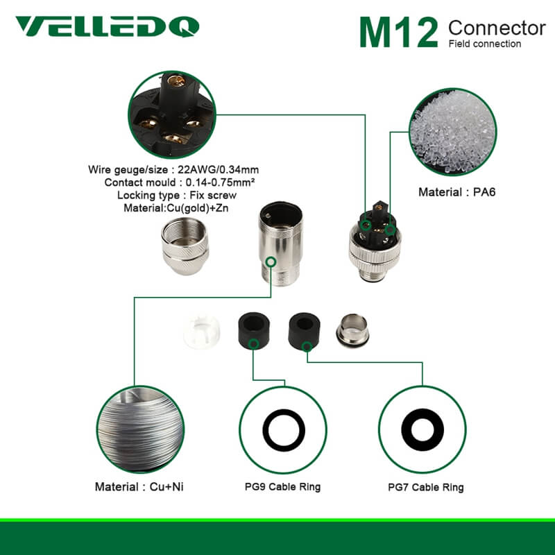 IP67 M12 Shielded 5Pin/8Pin Straight Circular Metal Connectors And Industrial Plug Adapter.