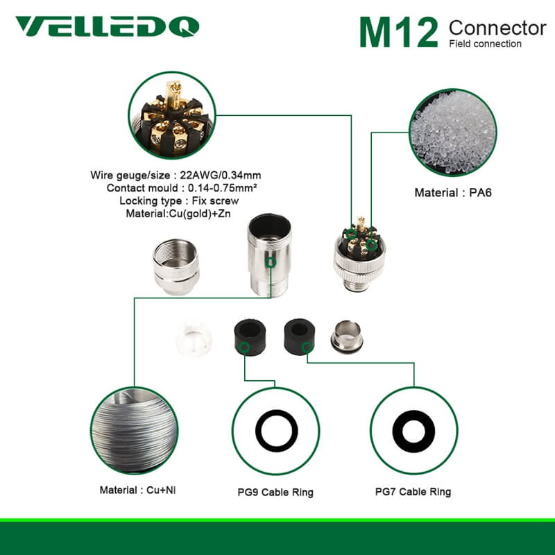 Waterproof IP67 Industrial M12 Shielded12PIN Striaght Screw Terminal Plug Adapter Sensor Connectors.