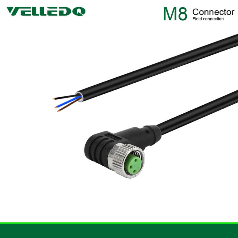 IP67 Waterproof Industrial Field Assembly Cable With M8 3/4Pin Right Angle Sensor Connectors.