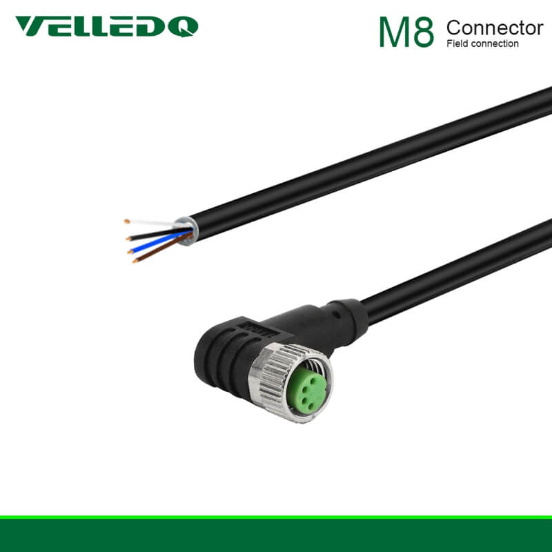 IP67 Waterproof Industrial Field Assembly Cable With M8 3/4Pin Right Angle Sensor Connectors.