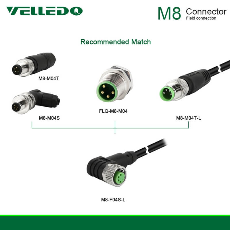 IP67 Waterproof Industrial Field Assembly Cable With M8 3/4Pin Right Angle Sensor Connectors.