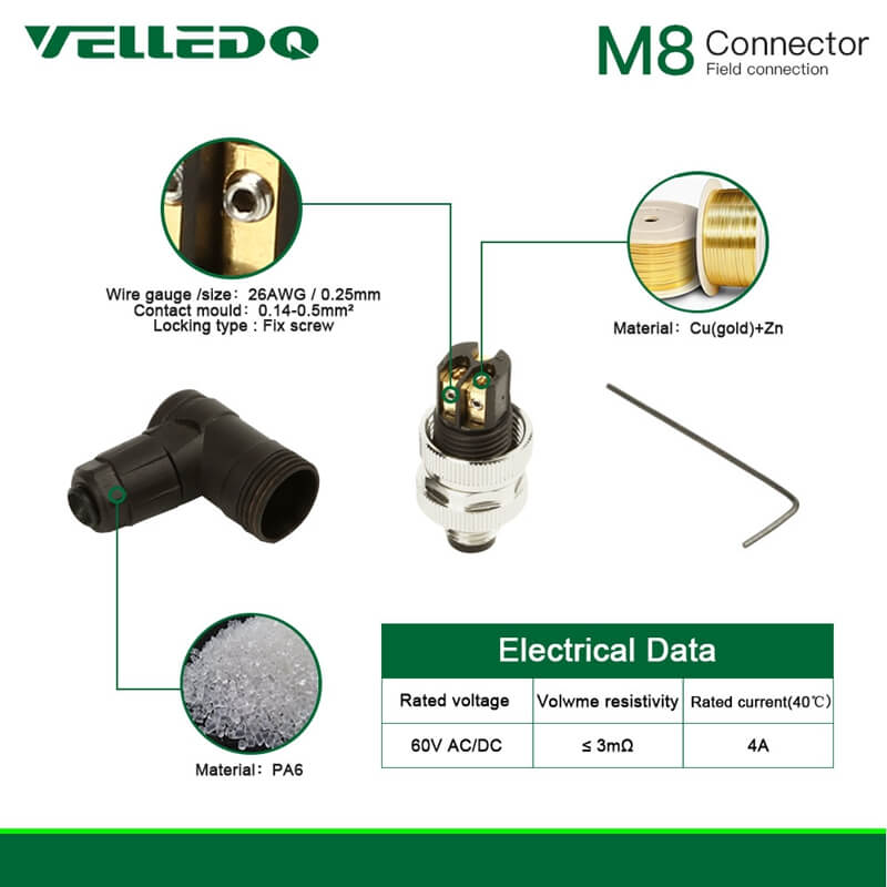 Industrial Field-wireable M8 Right Angle 3/4Pin Male/Female Circular Sensor Connector.