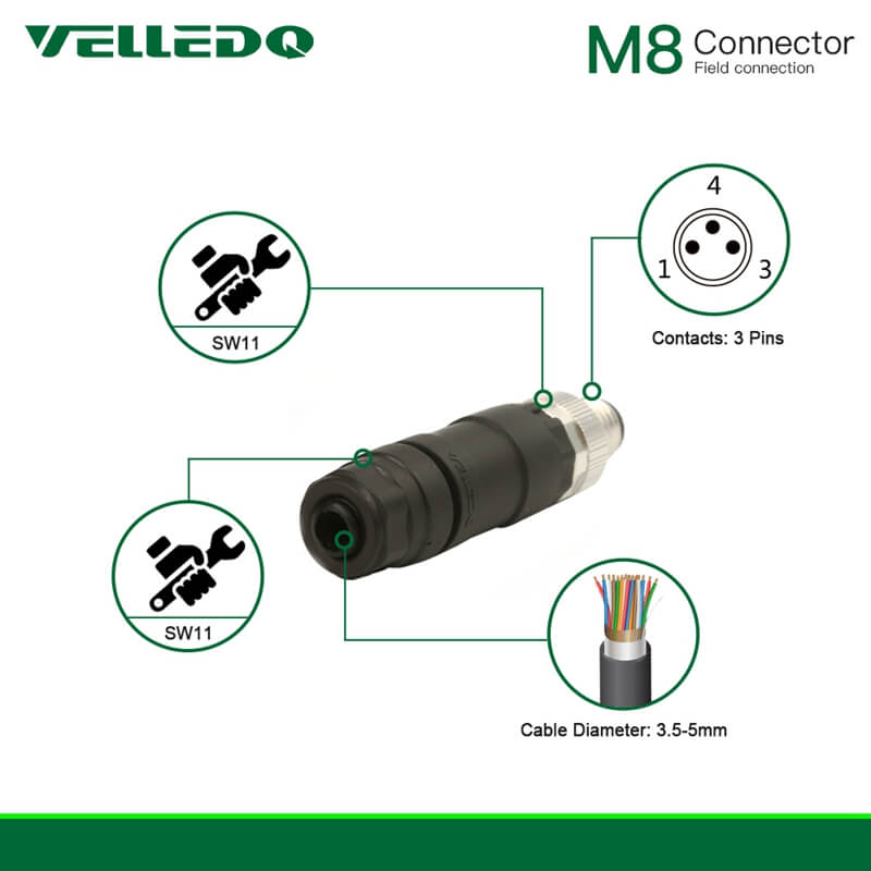 Industrial Field-wireable M8 A-coding 3pin 4pin Straight Circular Sensor Connectors.